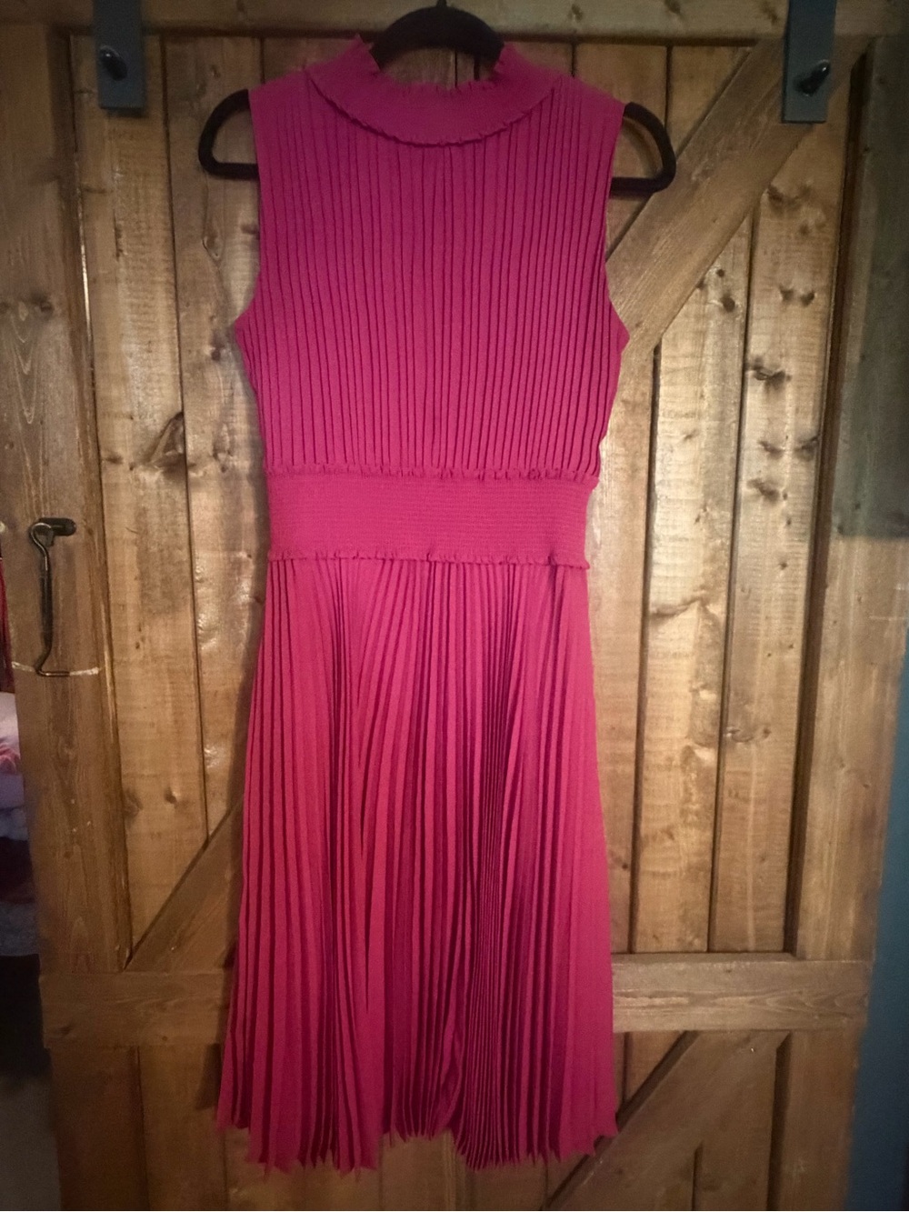 Nanette Lepore Sleeveless Pleated Midi Dress in Fuchsia Pink